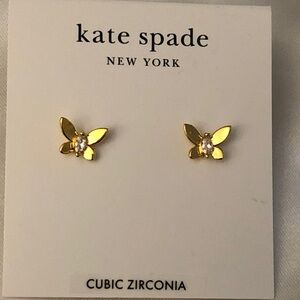 Kate Spade Social Butterfly Gold Tone Butterfly Stud Earrings CZ Accent NWT